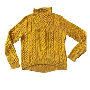 Marled by Reunited Clothing Women’s S Yellow Cable Knit Mock Neck Sweater